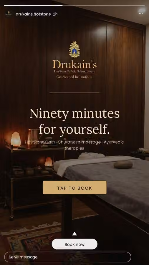 Drukain's ninety-minutes-for-yourself booking story